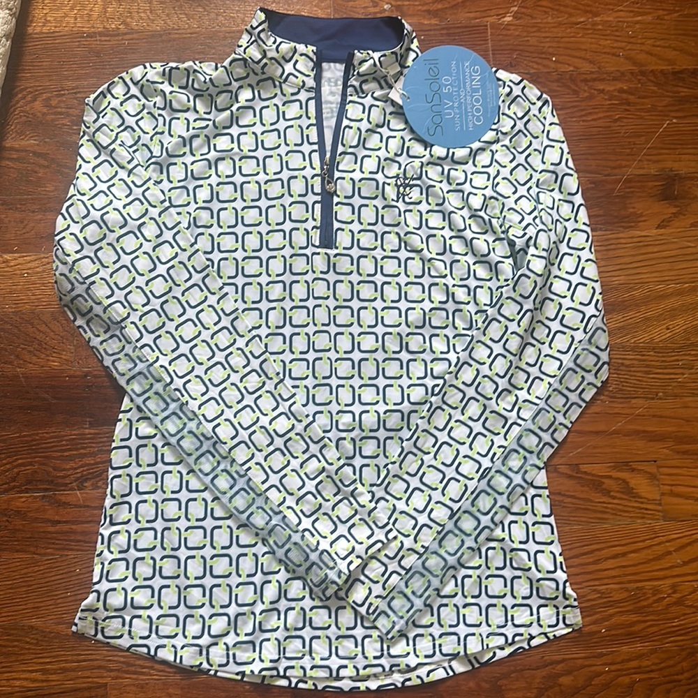 SanSoleil UV Protection Printed Long Sleeve Golf Quarter Zip